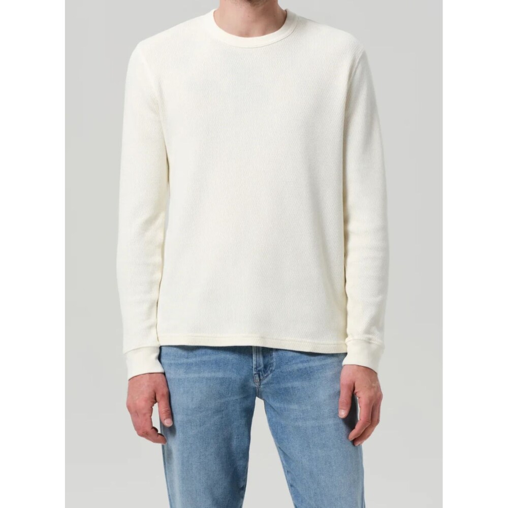 Citizens of Humanity Shirt Mens Medium Cream Pullover Crew Waffle Knit $188
